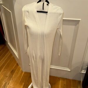 White cardigan floorlength sweater